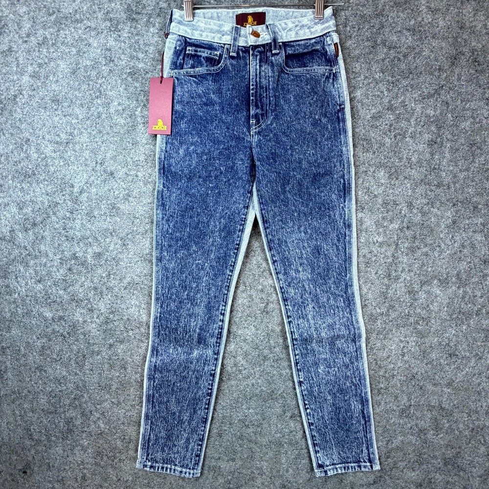 Vintage Jordache Coming & Going Two Tone Crop Jeans Women 24 Blue Denim Slim Leg